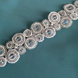 Czech Glass Bead HALO Bracelet White, Silver